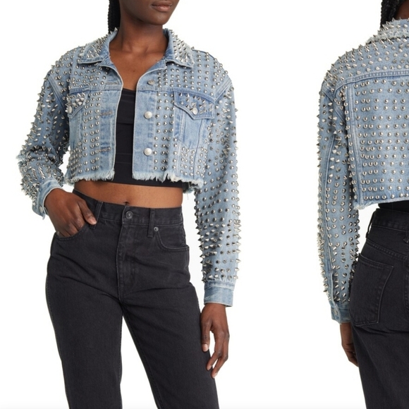 *Riverdale Wardrobe* Azalea Wang Distressed Studded Cropped Denim Jacket - Picture 2 of 9